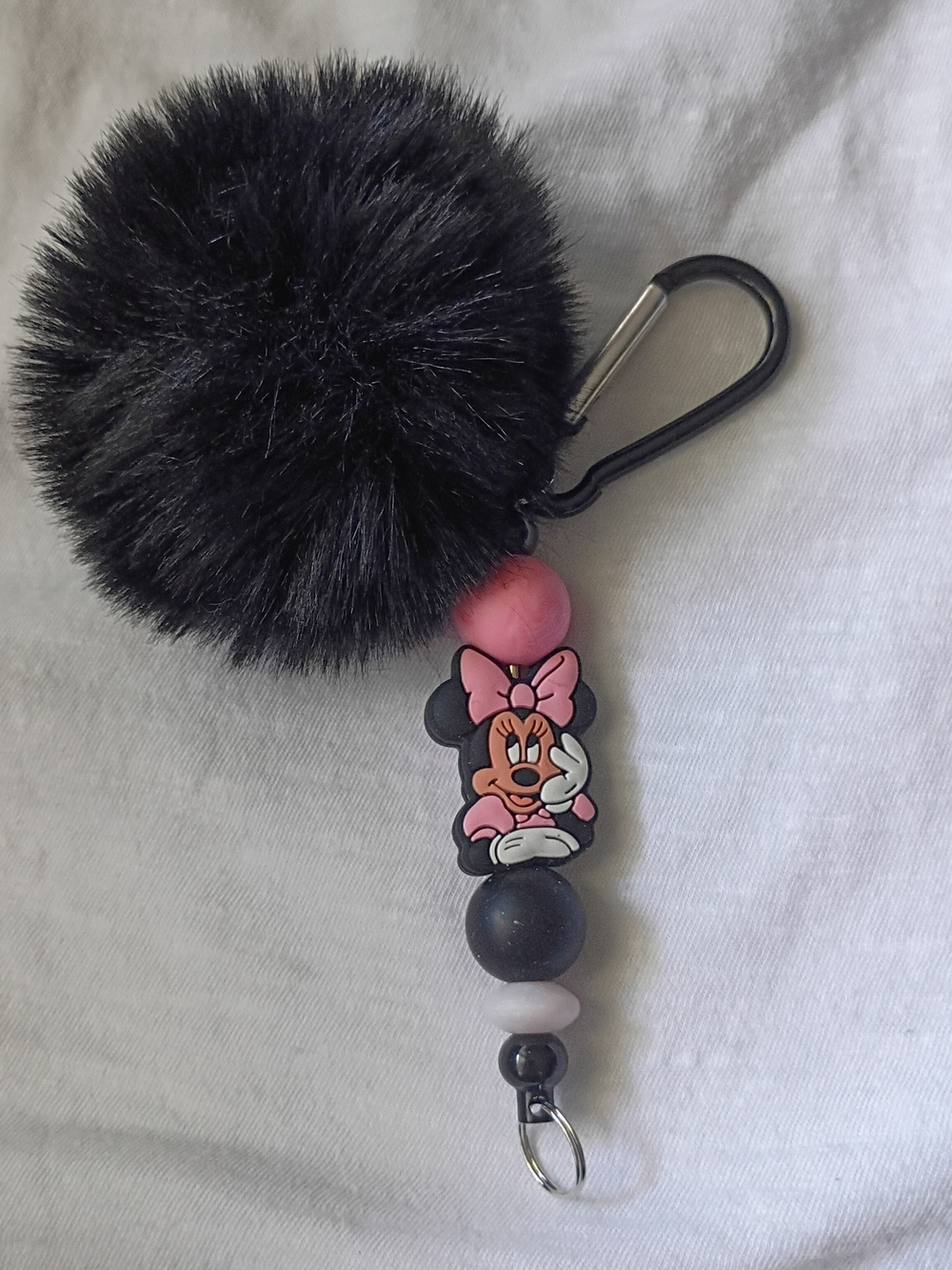 Minnie Mouse Black & Pink Pom-Pom Keychain/ Bag Charm